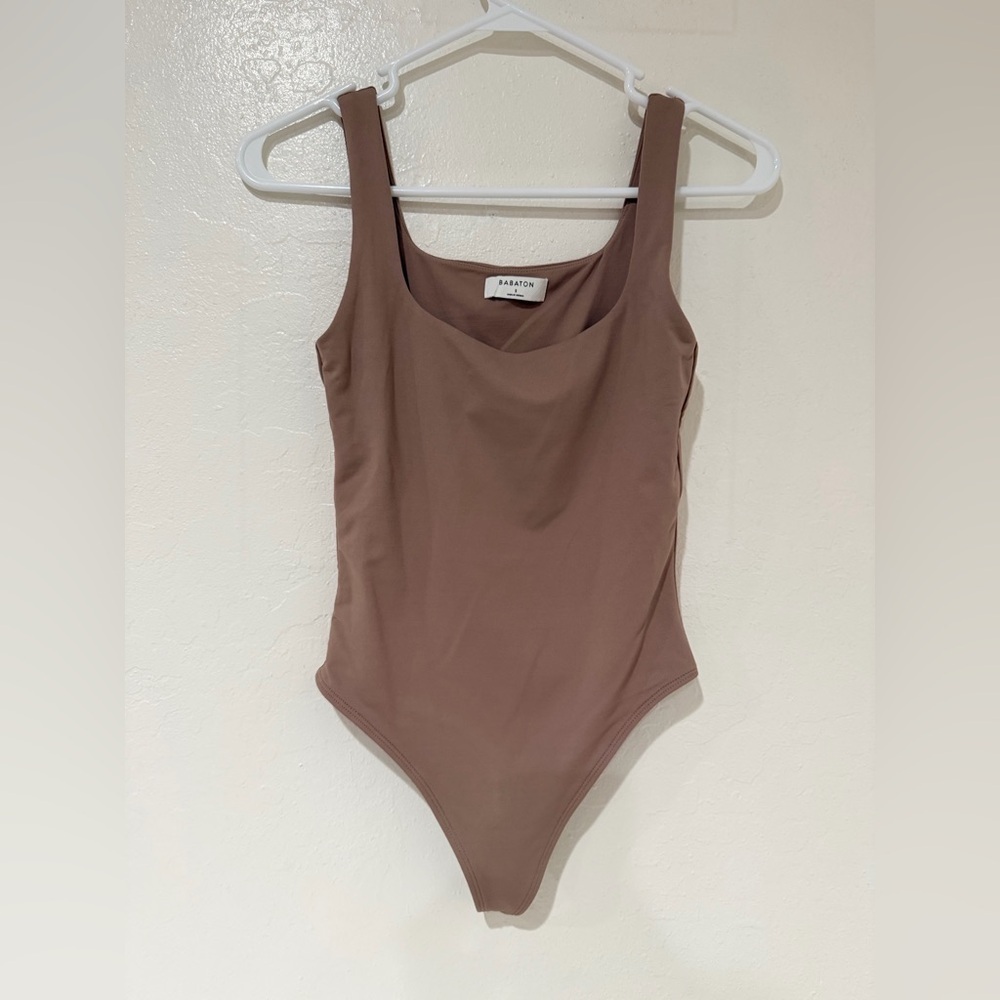 Babaton Brown Tan Square Neck Bodysuit size S